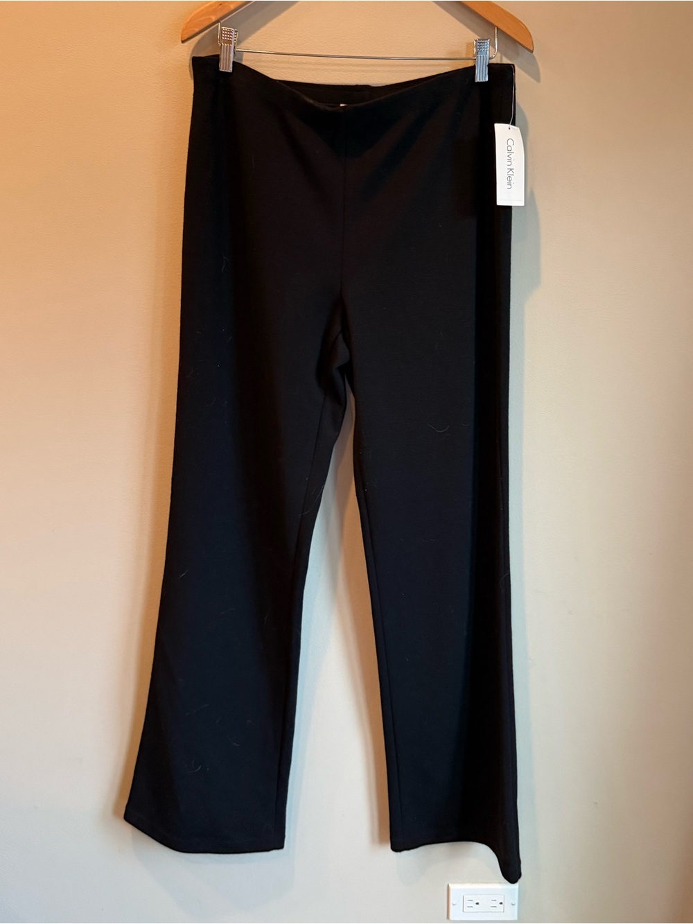 NWT Calvin Klein Black Wool Blend Boot-Cut Stretch Pull on Pants Size Large